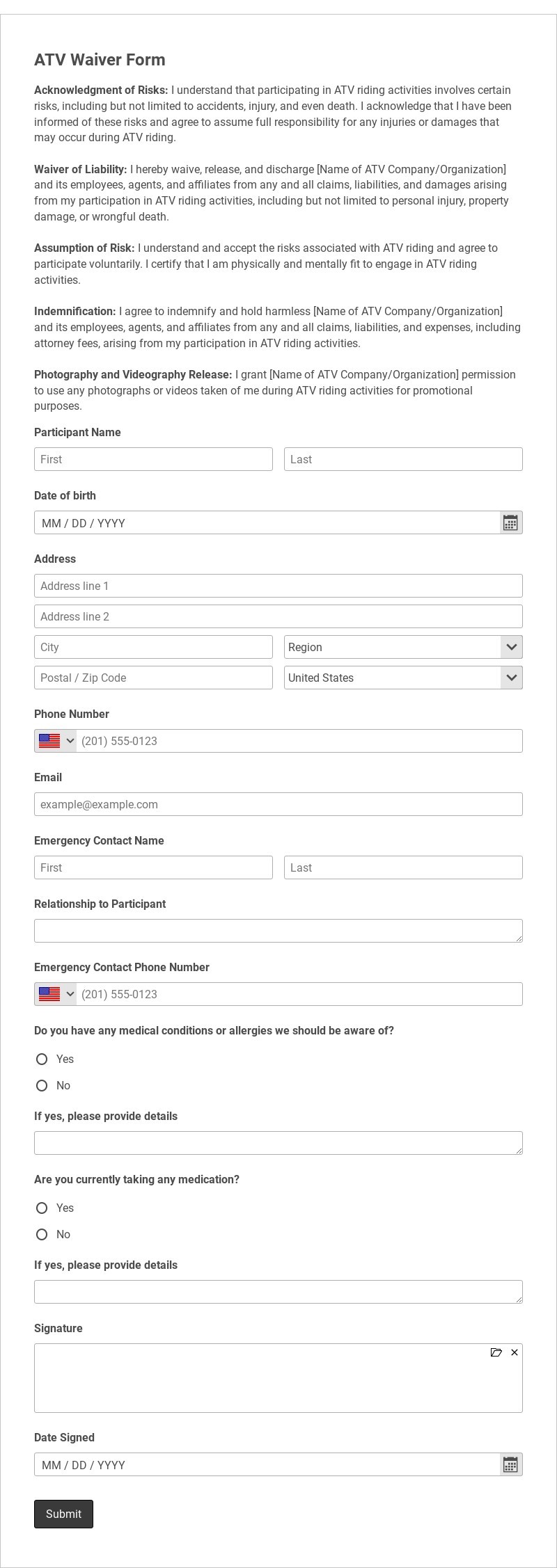 ATV Waiver Template