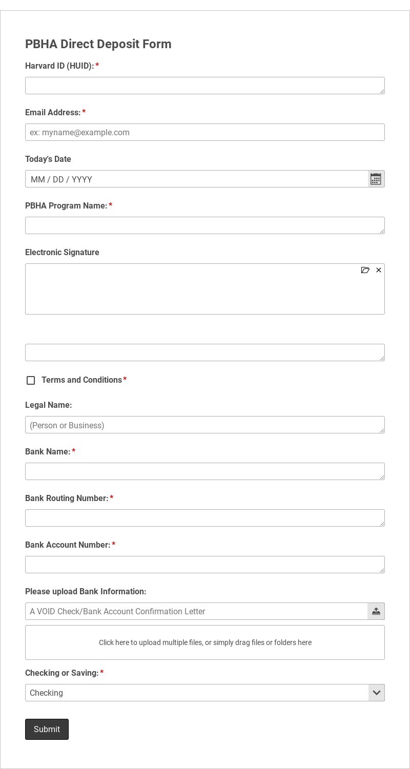 House Association Direct Deposit Form Template form template