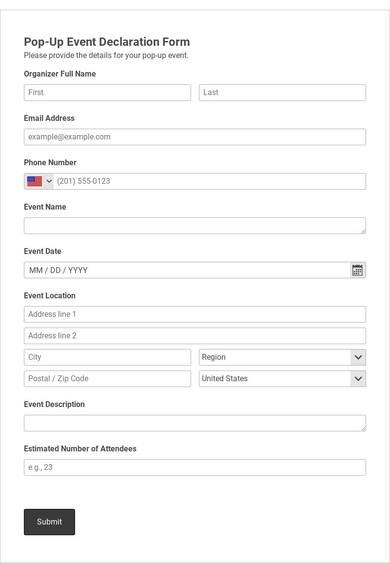 Pop-Up Event Declaration Form Template form template