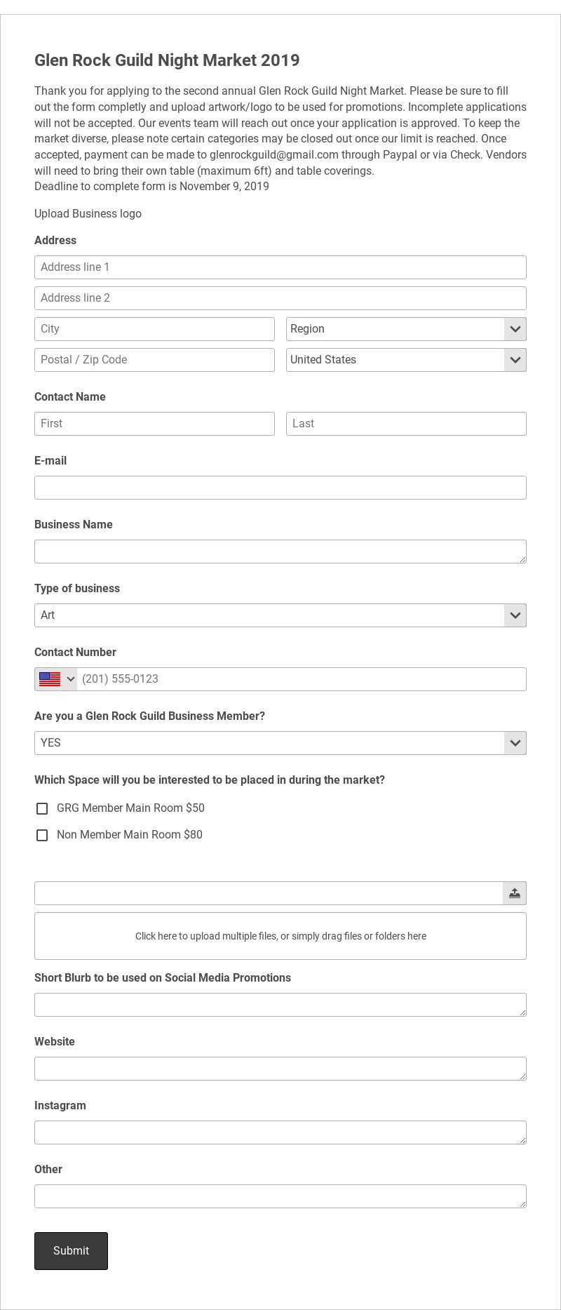 CraftsArtisan Vendor Form Template form template