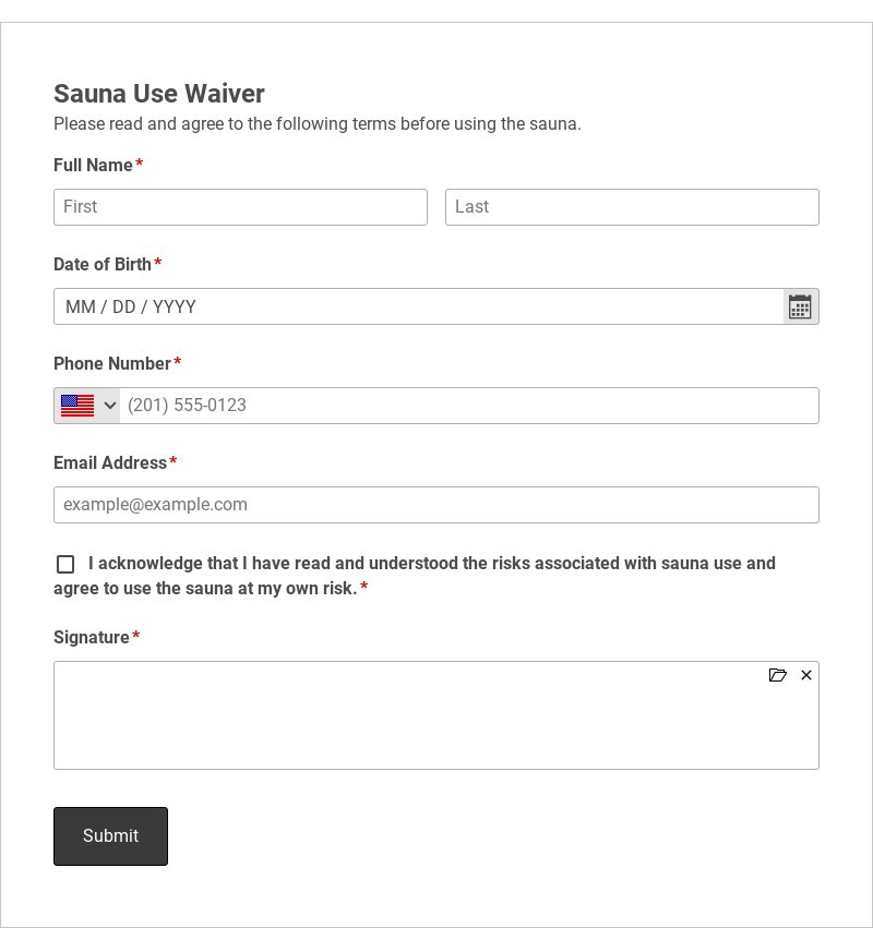 Sauna Use Waiver Template