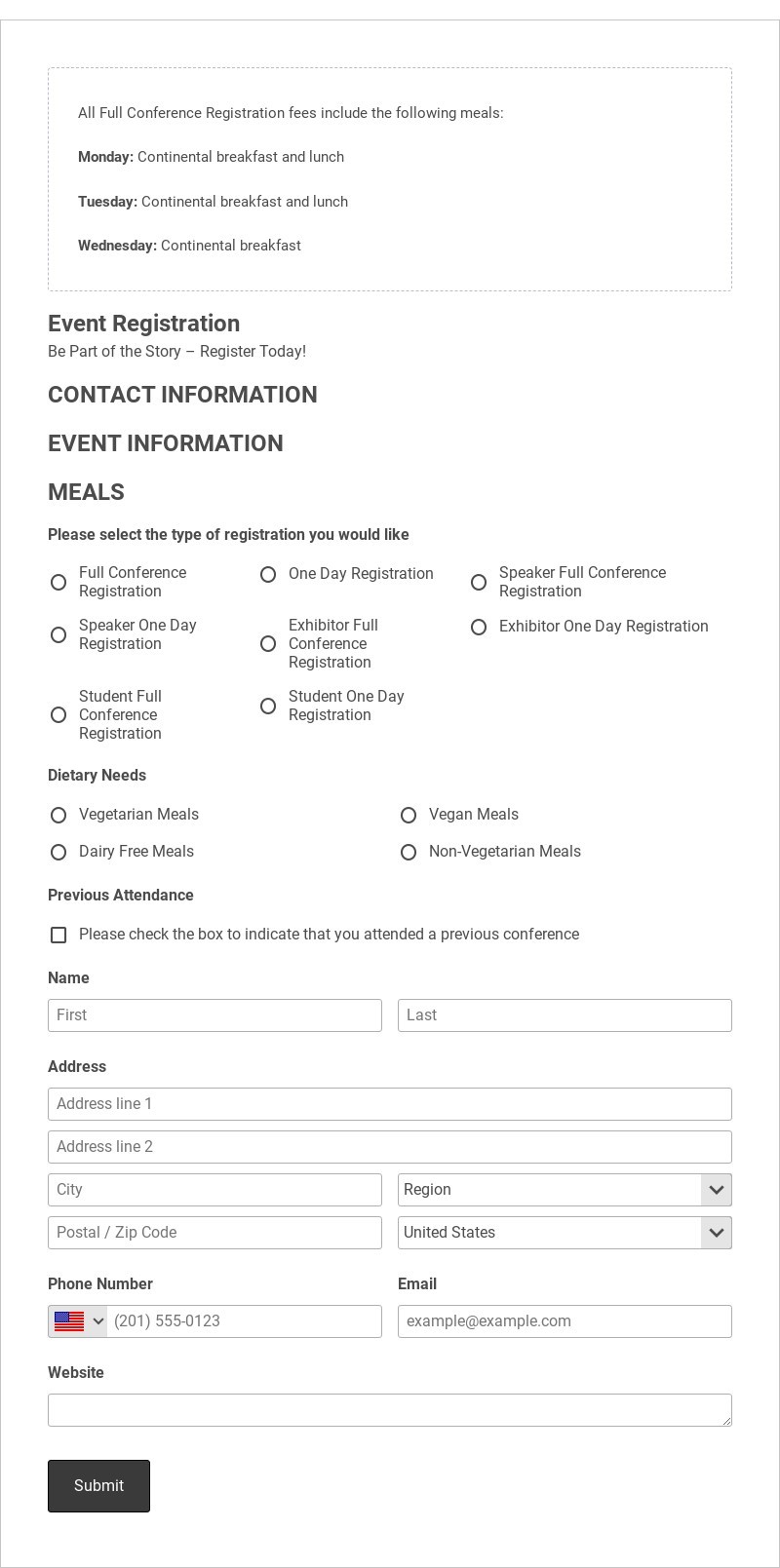 Online Event Registration Template form template