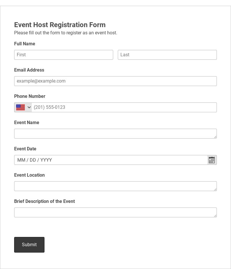 Event Host Registration Form Template form template