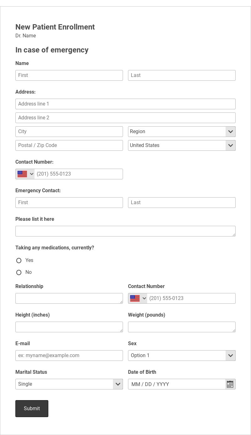 New Patient Enrollment Form Template form template