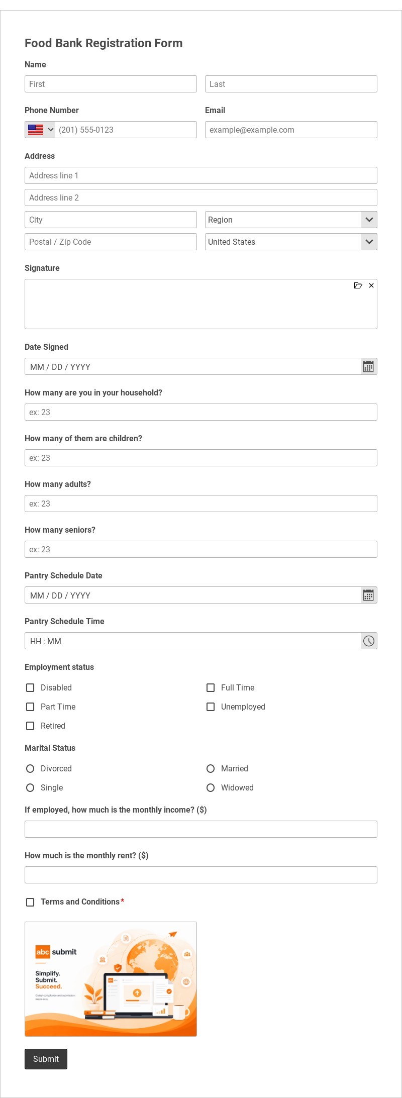 Food Bank Registration Form Template