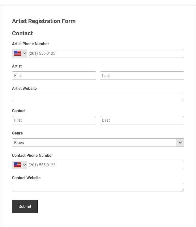 Artist Registration Template form template