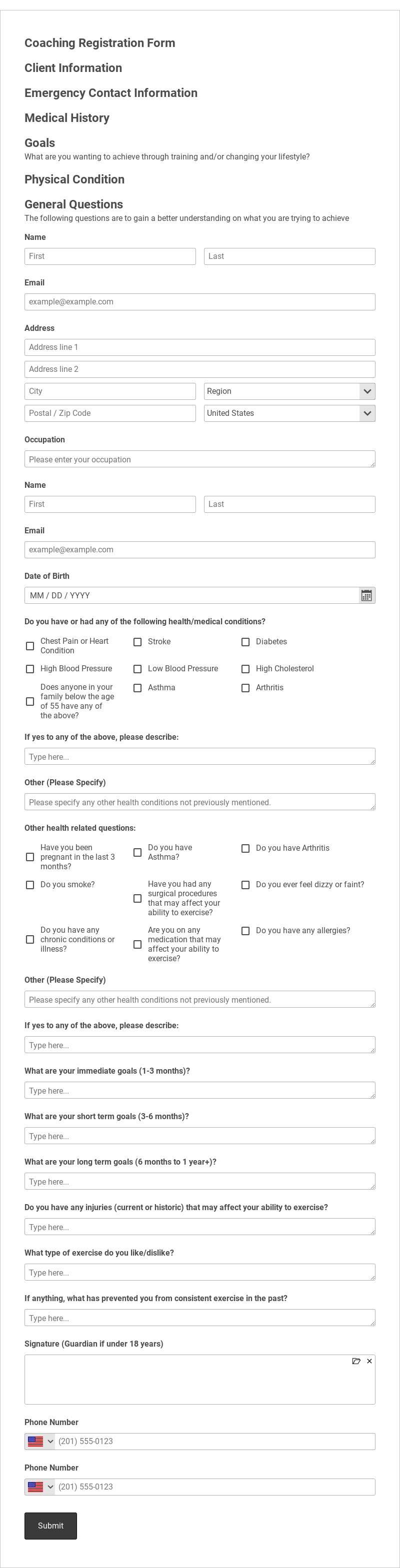 Coaching Registration Form Template form template