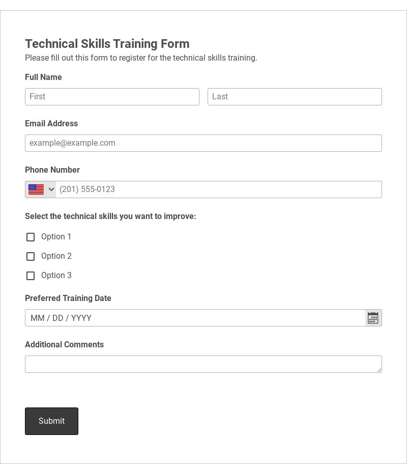 Technical Skills Training Form Template form template