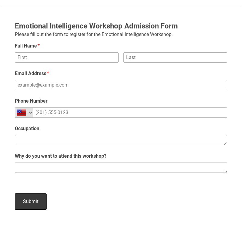 Emotional Intelligence Workshop Admission Form Template form template