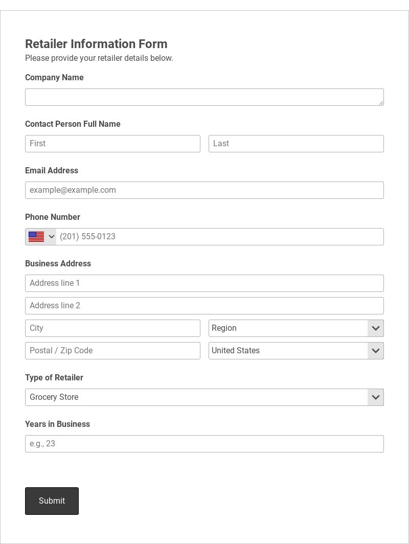 Retailer Information Form Template form template