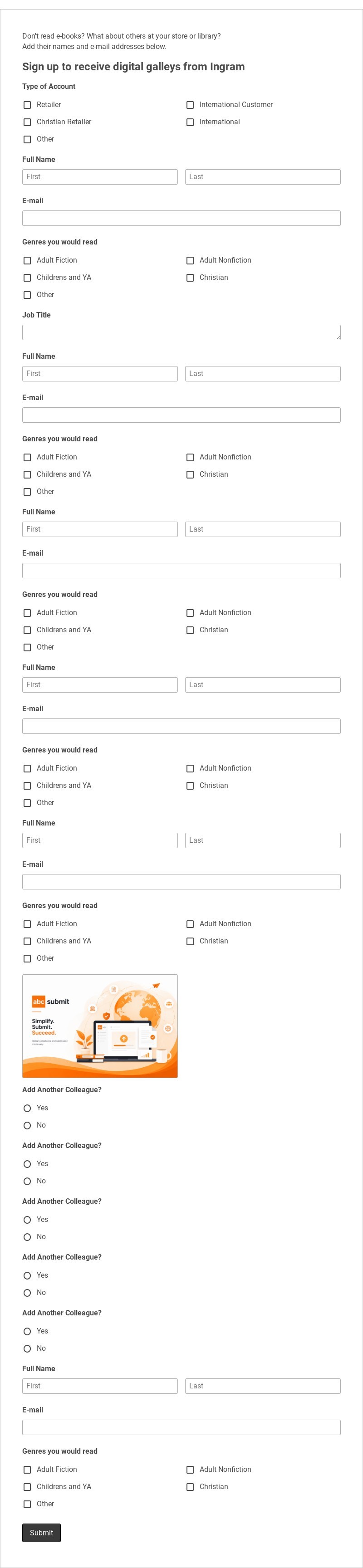 Sign up to receive E-Galleys from Ingram Template