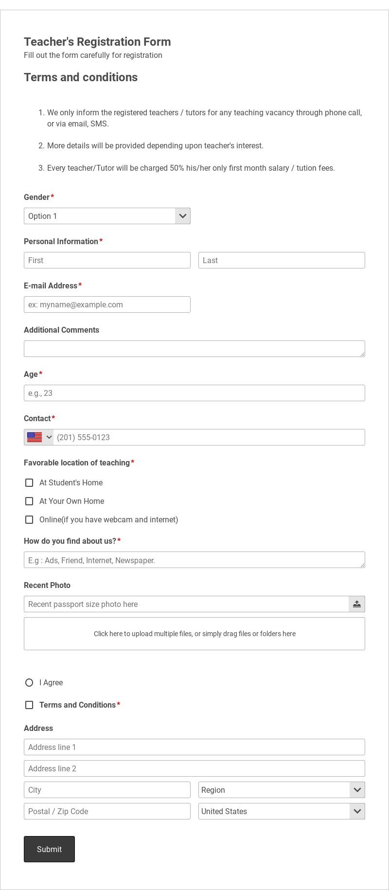 Teacher's Registration Form Template