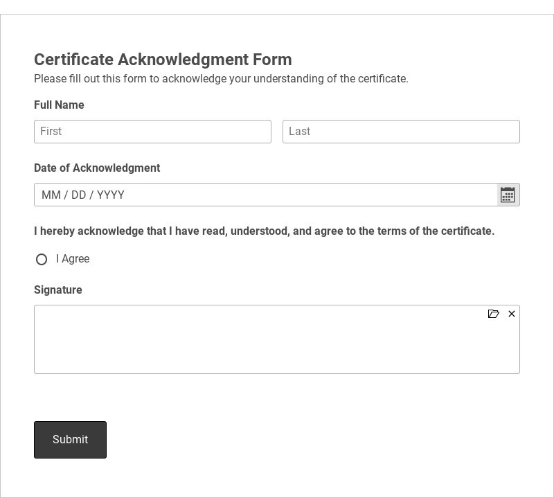 Certificate Acknowledgment Form Template form template