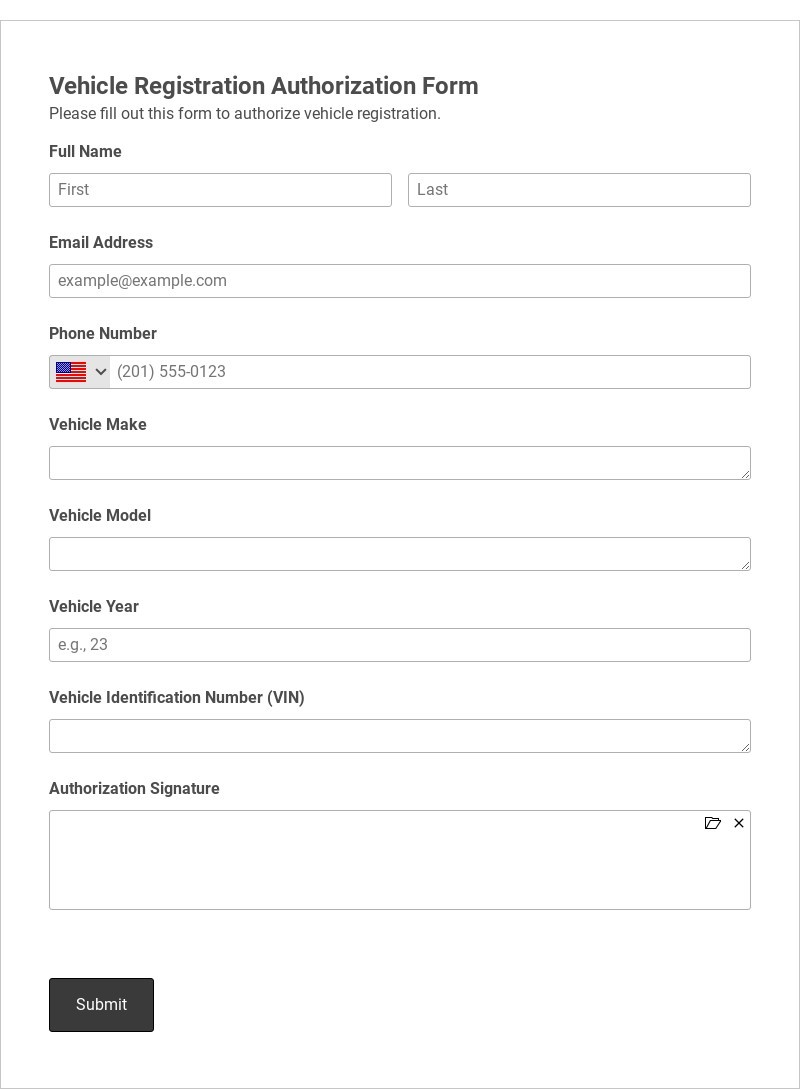 Vehicle Registration Authorization Form Template form template