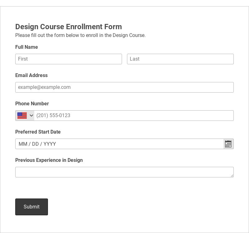 Design Course Enrollment Form Template form template