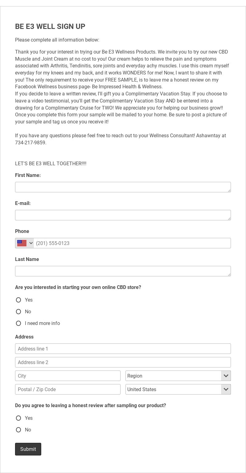 Email Sign Up Form Template