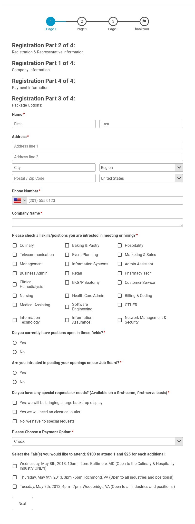 Career Fair Registration Form Template form template