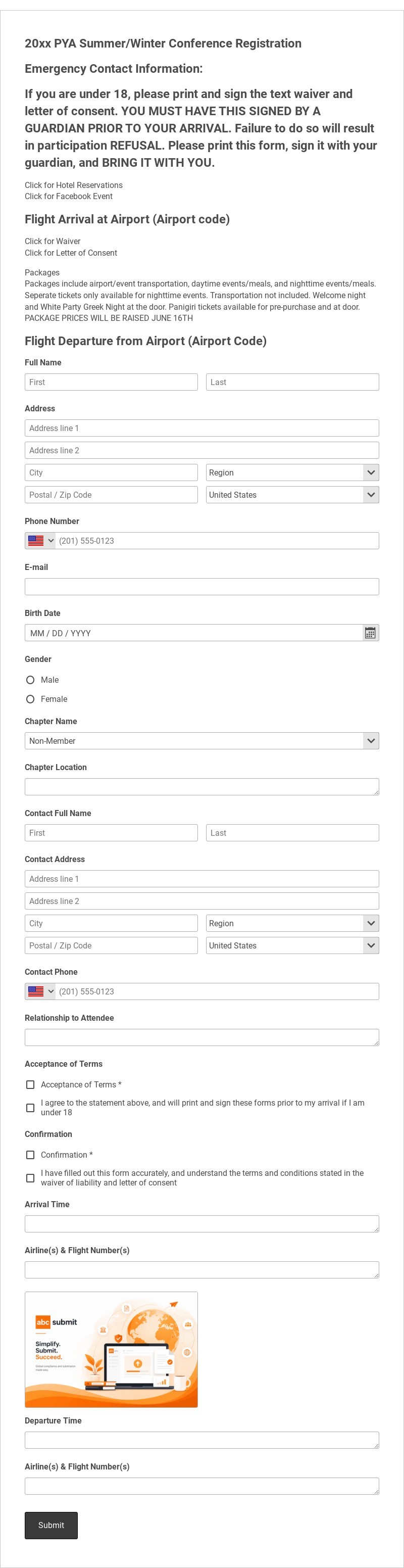 Youth Conference Registration Form Template form template
