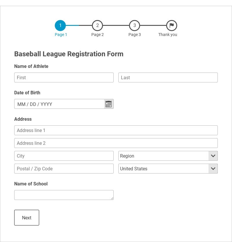 Baseball League Registration Form Template form template