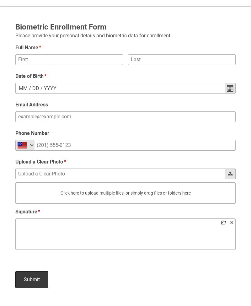 Biometric Enrollment Form Template form template