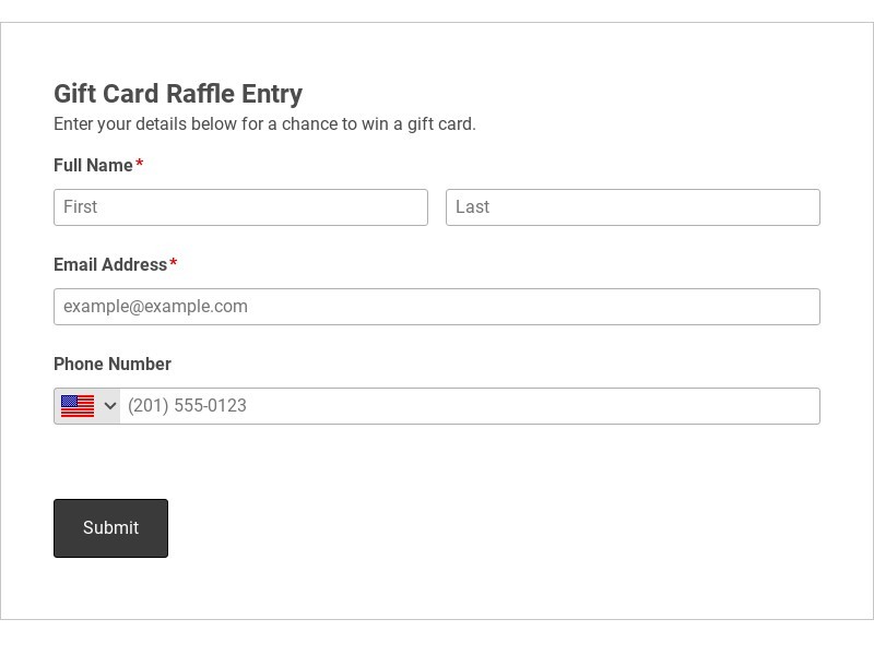 Gift Card Raffle Entry Form Template form template