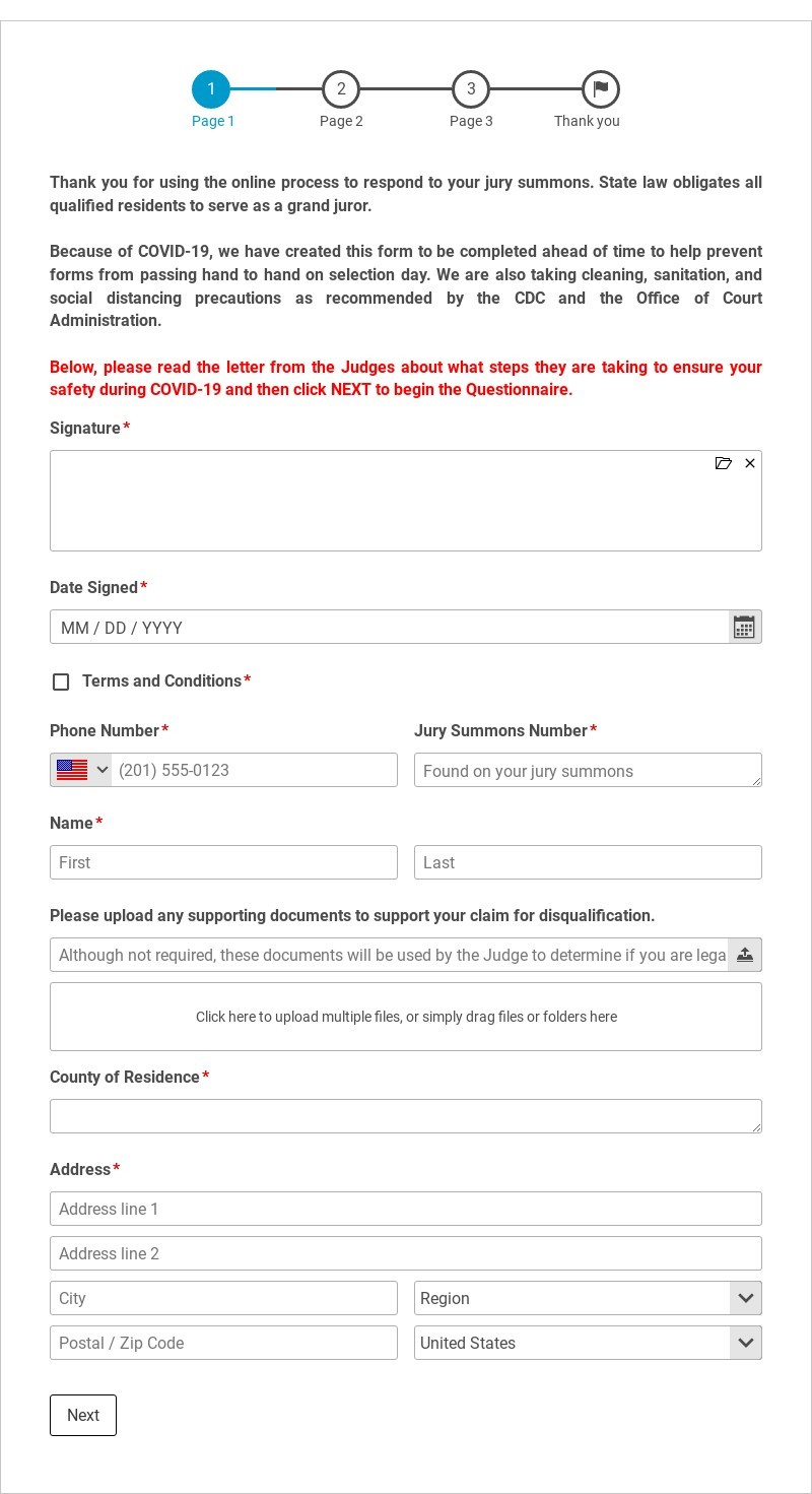 Grand Jury District Court Juror Questionnaire Template form template