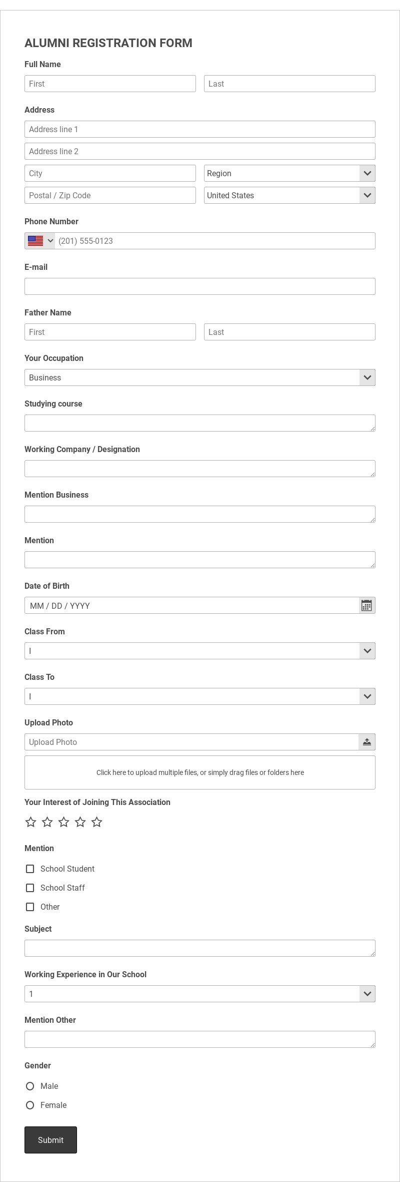 Alumni Regisration Form Template form template