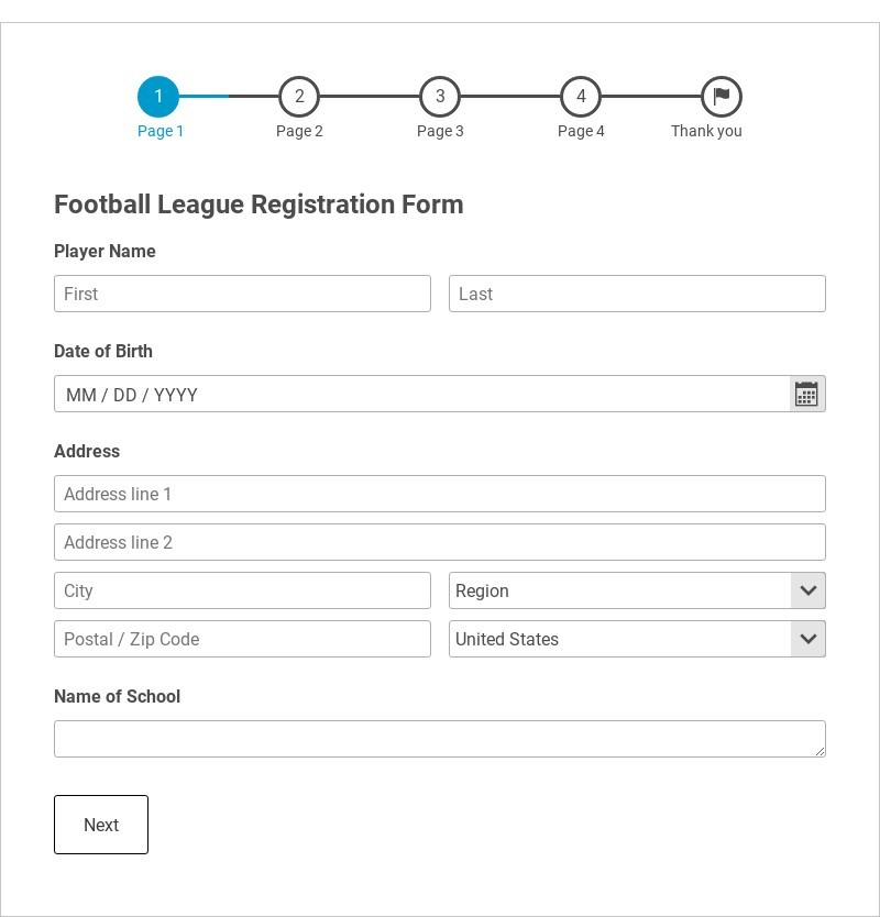 Football League Registration Form Template form template