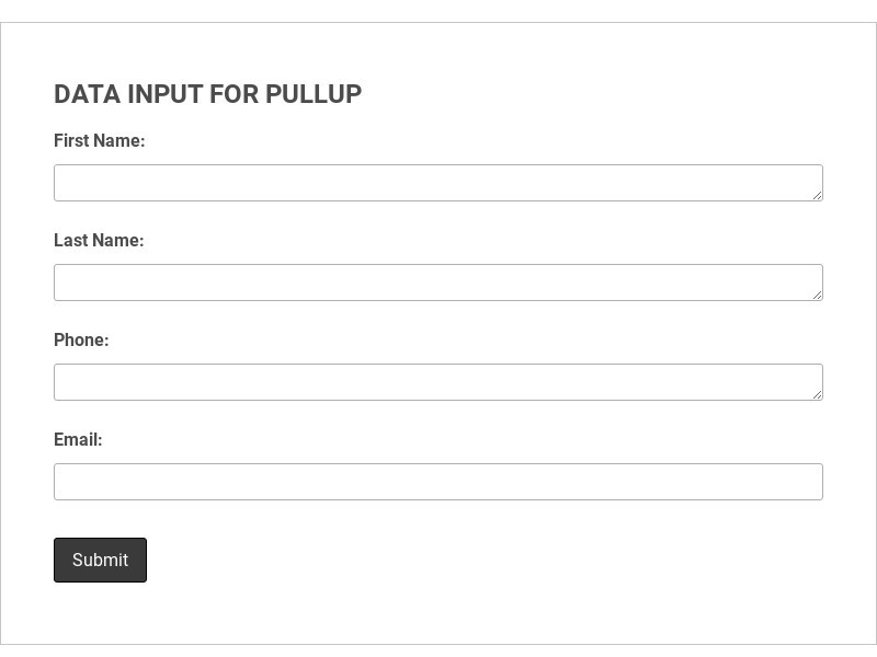 DATA INPUT FOR PULLUP Template