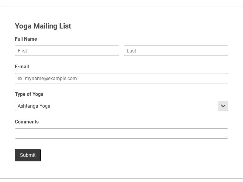 Yoga Mailing List Form Template form template