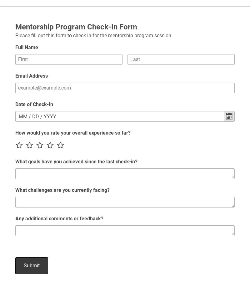Mentorship Program Check-In Form Template form template