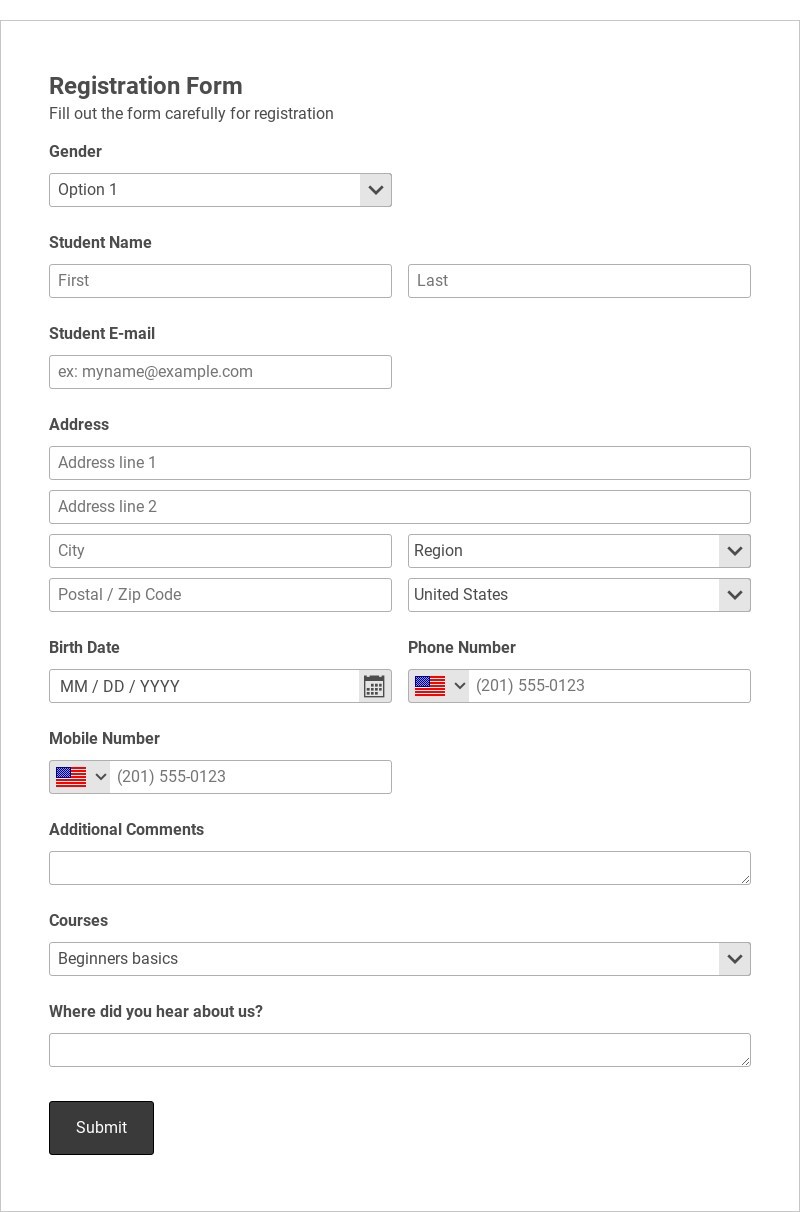 Self Sewing Course Registration Form Template