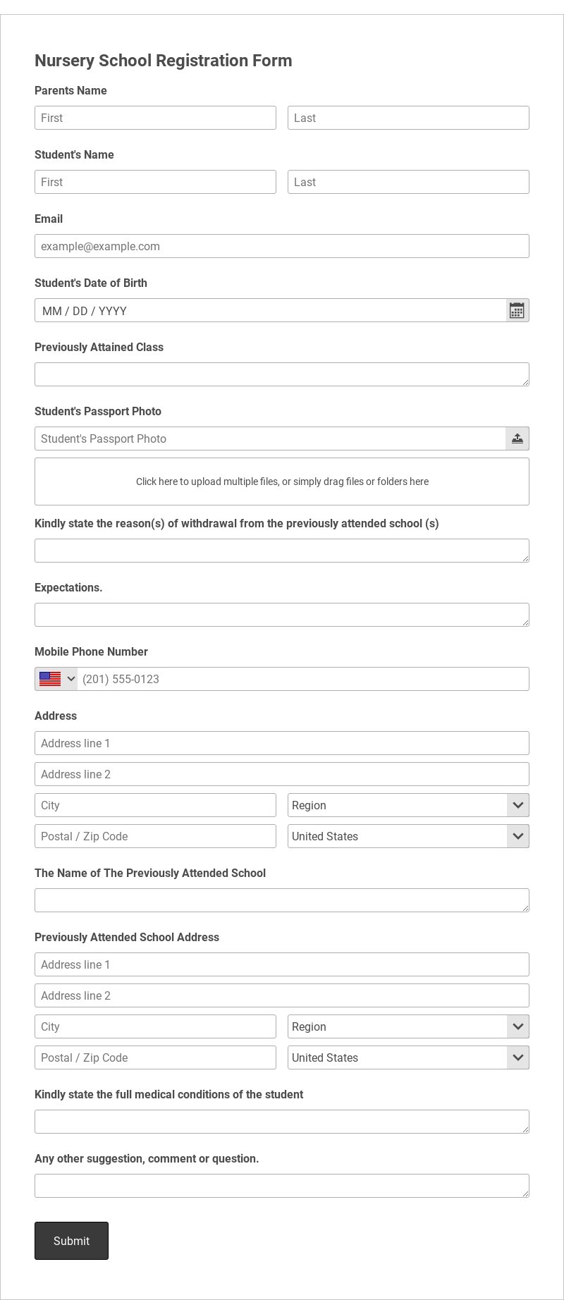 Nursery School Registration Form Template