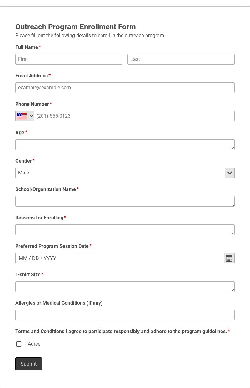 Outreach Program Enrollment Form Template form template