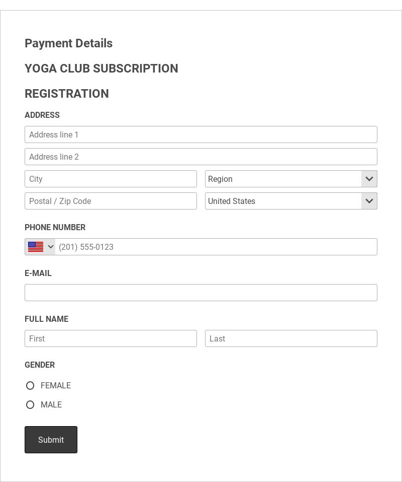Yoga Club Registration Form Template form template