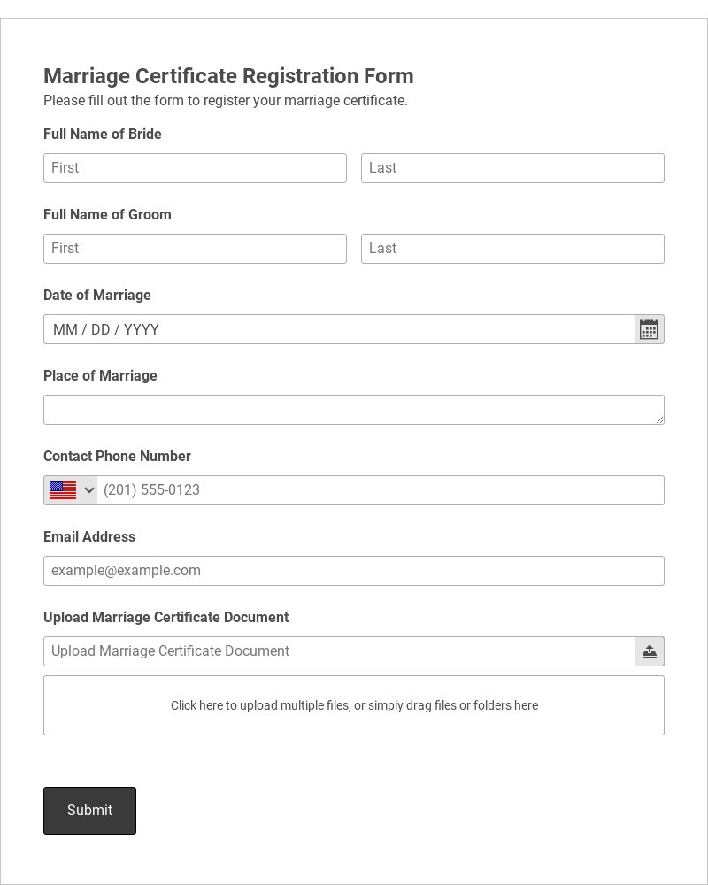 Marriage Certificate Registration Form Template form template