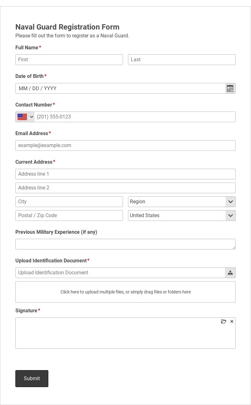 Naval Guard Registration Form Template form template