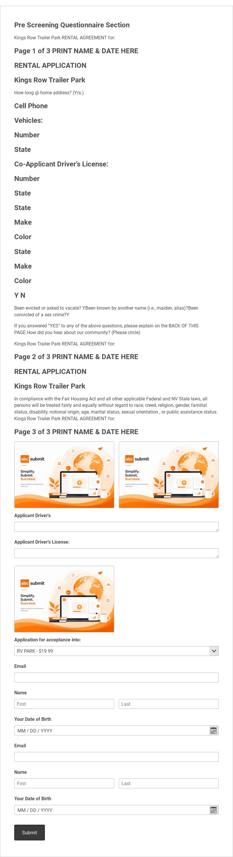 SPACE RENTAL APPLICATION Template