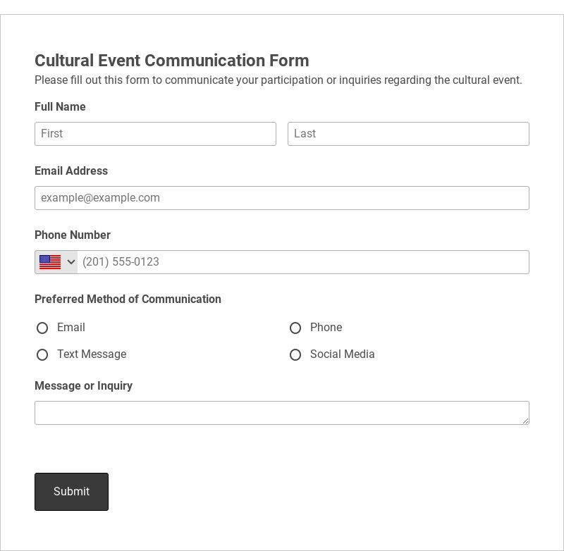 Cultural Event Communication Form Template form template