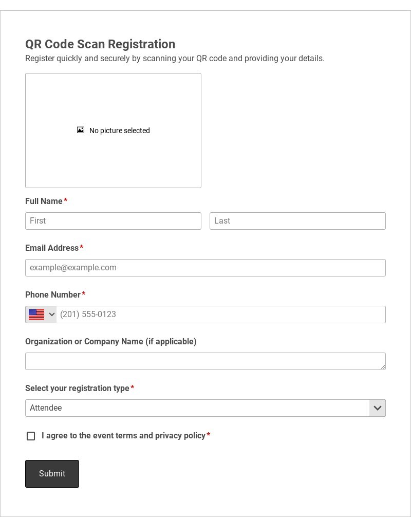 QR Code Scan Registration Template form template
