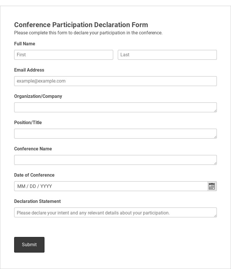 Conference Participation Declaration Form Template form template