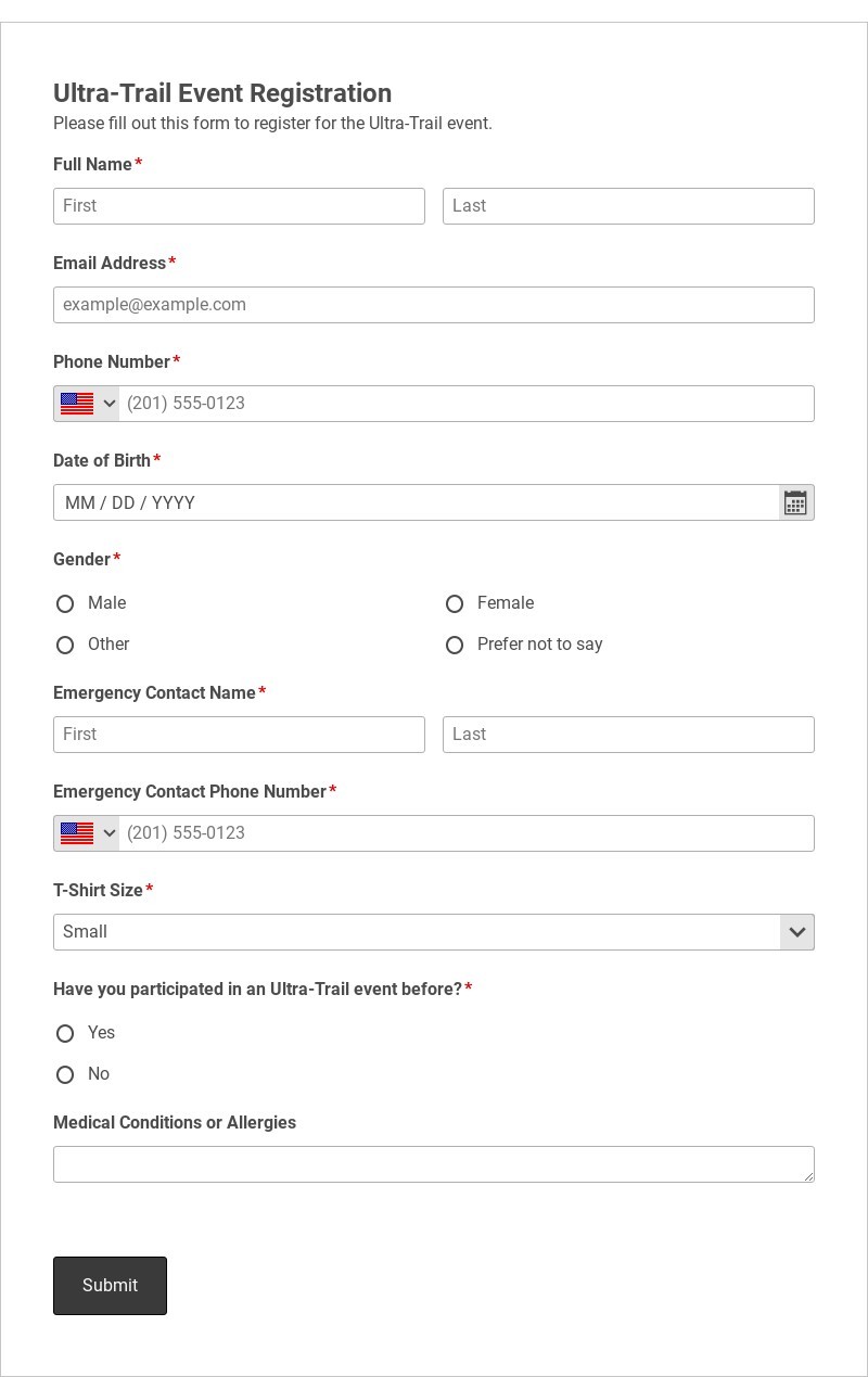 Ultra-Trail Event Registration Template form template