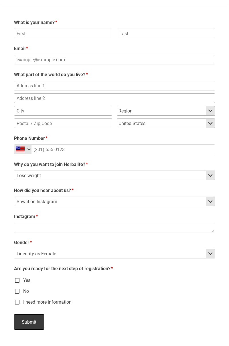 Herbal Member Group Registration Form Template