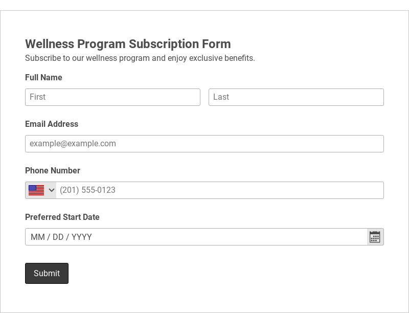 Wellness Program Subscription Form Template form template
