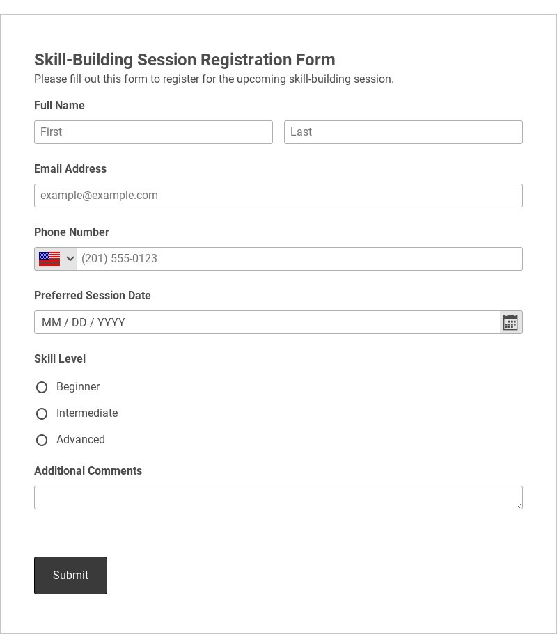 Skill-Building Session Registration Form Template form template