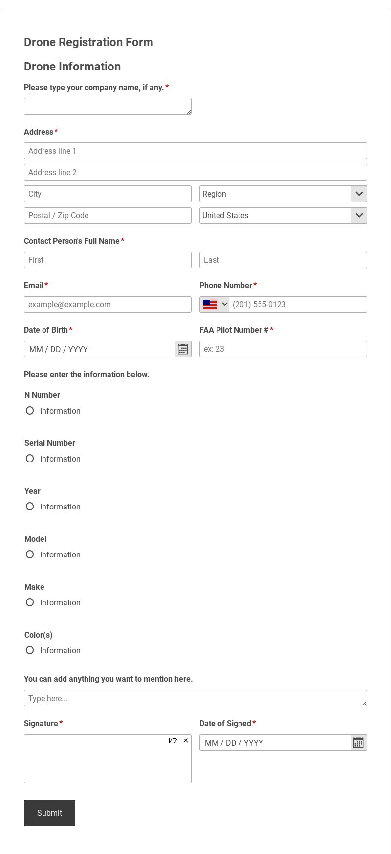 Drone Registration Form Template