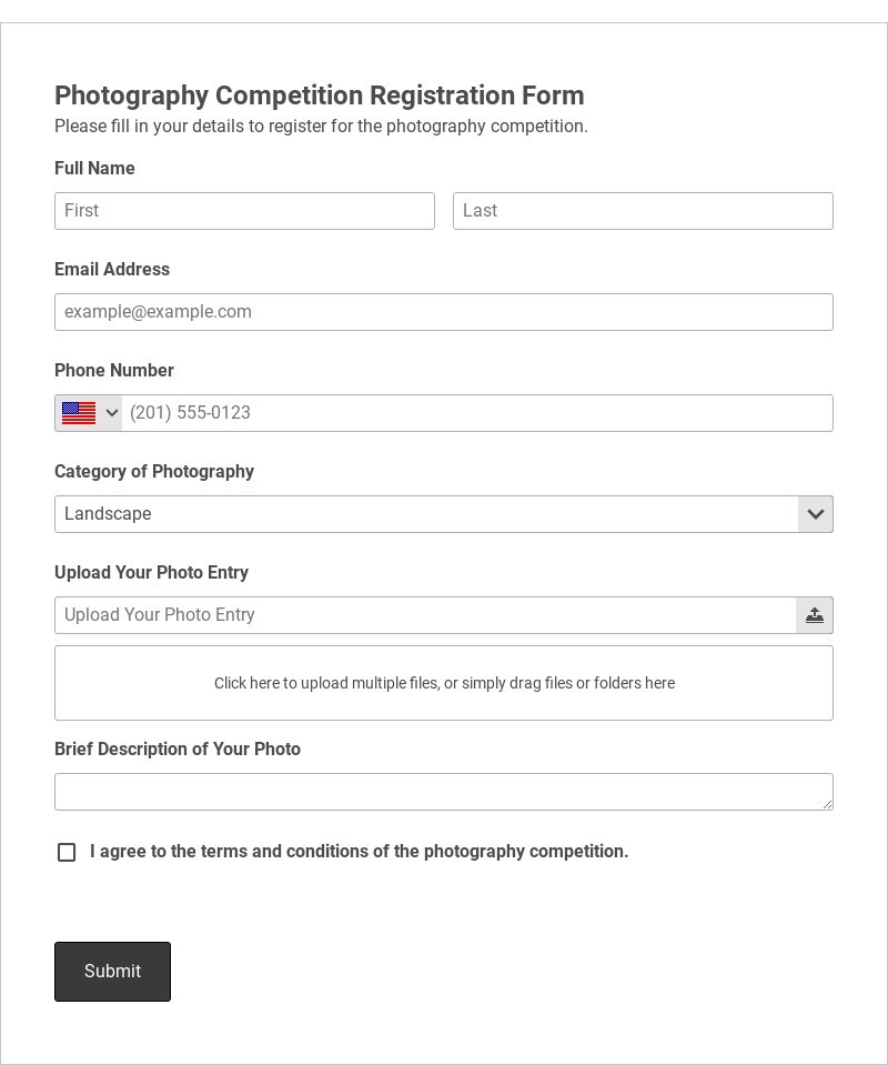 Photography Competition Registration Form Template form template