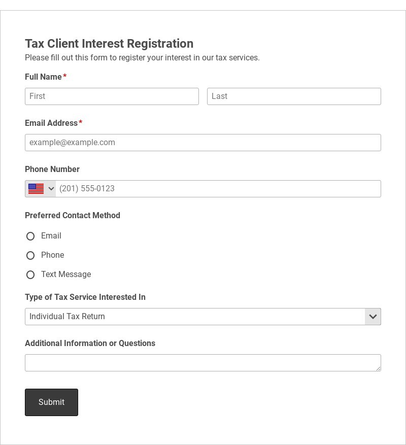 Tax Client Interest Registration Template