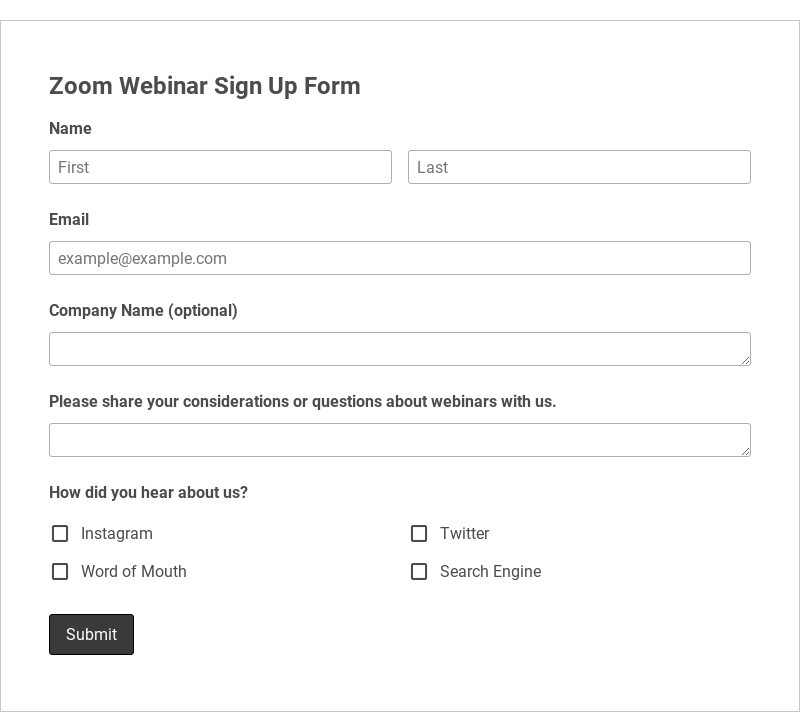 Zoom Webinar Sign Up Form Template form template