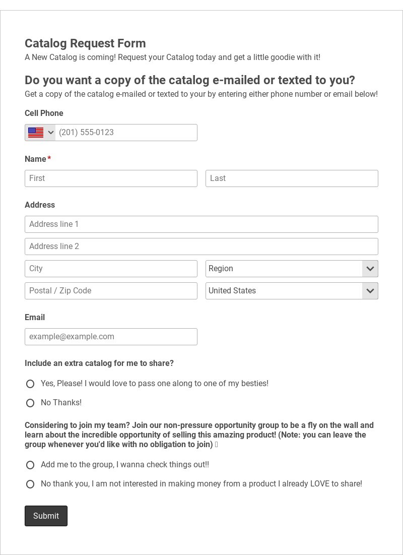 Catalog Request Form Template form template